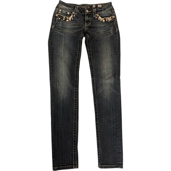 MISS ME Skinny Jeans Big Rhinestone Beaded Pockets Y2K Denim Women's 28 - Picture 4 of 8
